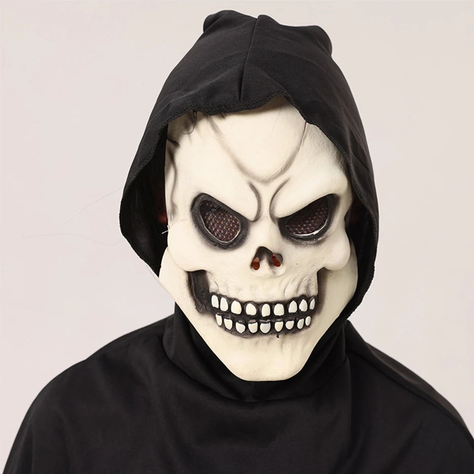 2024 Kids Halloween Cosplay Luminous Skeleton Demon Ghost Costumes Children's Performance Devil Jumpsuit Grim Reaper Mask Scythe