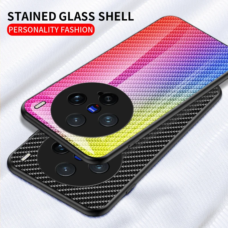 Vivo X200 Pro Mini V2419A Case Carbon Fiber Grain Tempered Glass Hard Back Cover Case Silicon Bumper for Vivo X200 Pro Mini