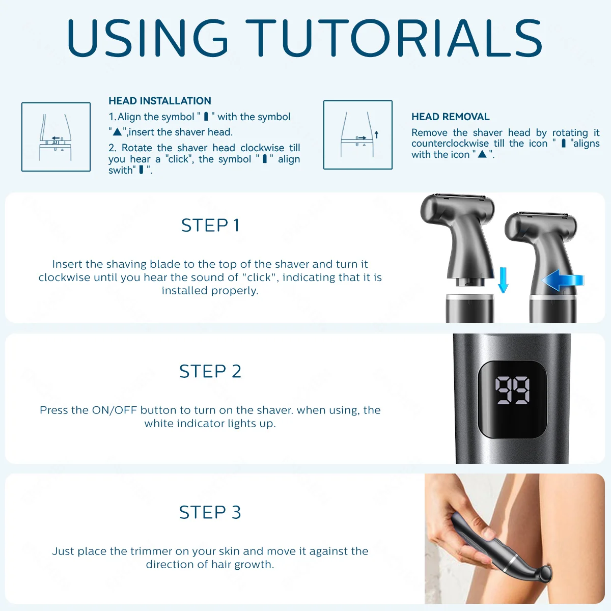 ENCHEN A1 헤어 트리머 습식 및 건식 전신에 적합 Type-C 고속 충전 3-IN-1 부드럽고 통증 없는 분리형 블레이드