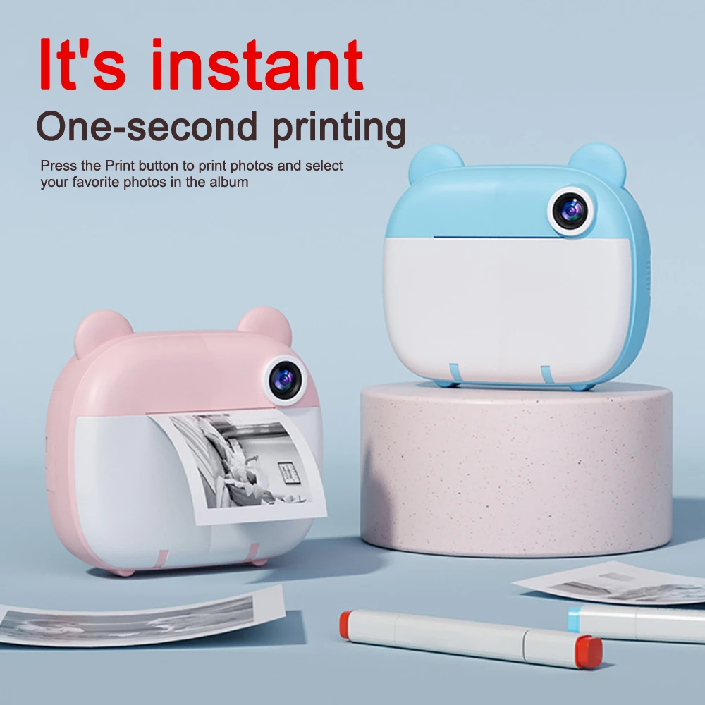 子供用インスタントプリントデジタルカメラ、サーマルプリント、インスタント写真印刷、ビデオおもちゃ、32gメモリカード
