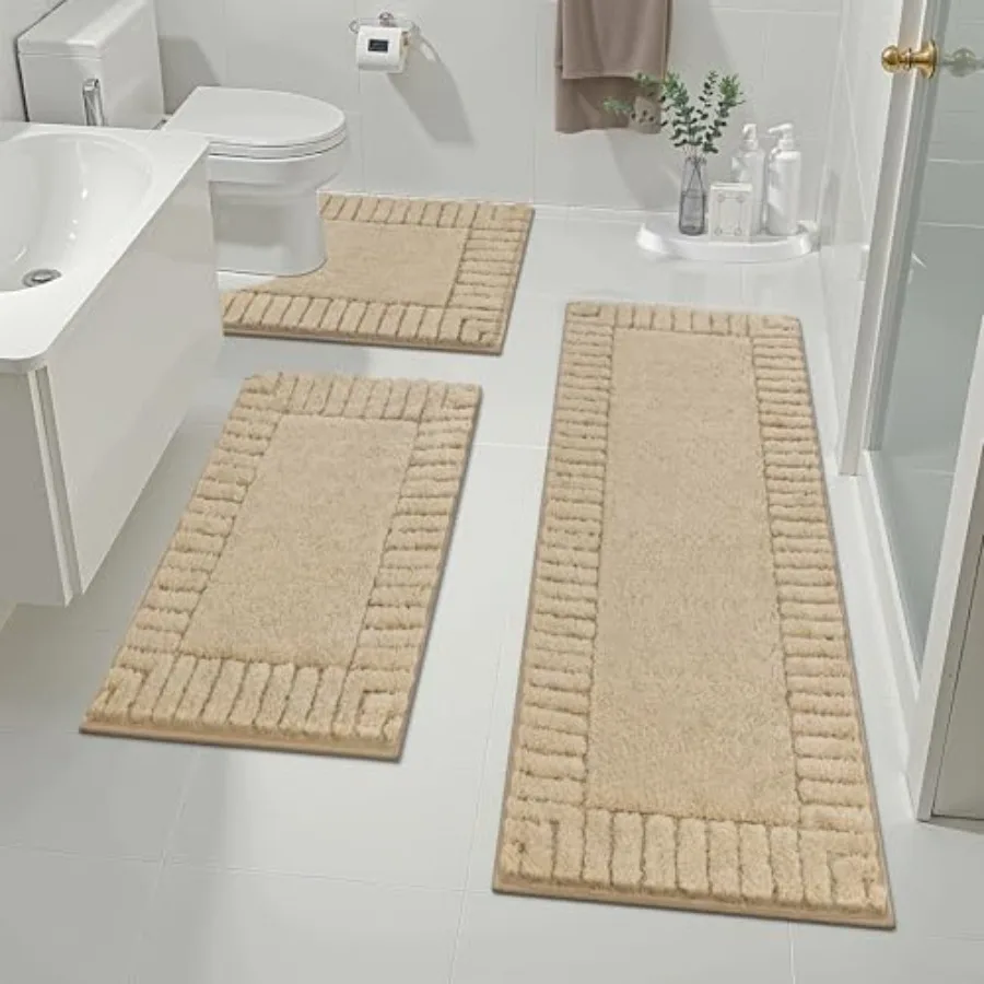 

Bathroom Rugs Sets 3 Pcs Bathroom Shower Rugs with U-Shaped Contour Toilet Mat Absorbent Microfiber Plush Bath Mats Non Slip Ba