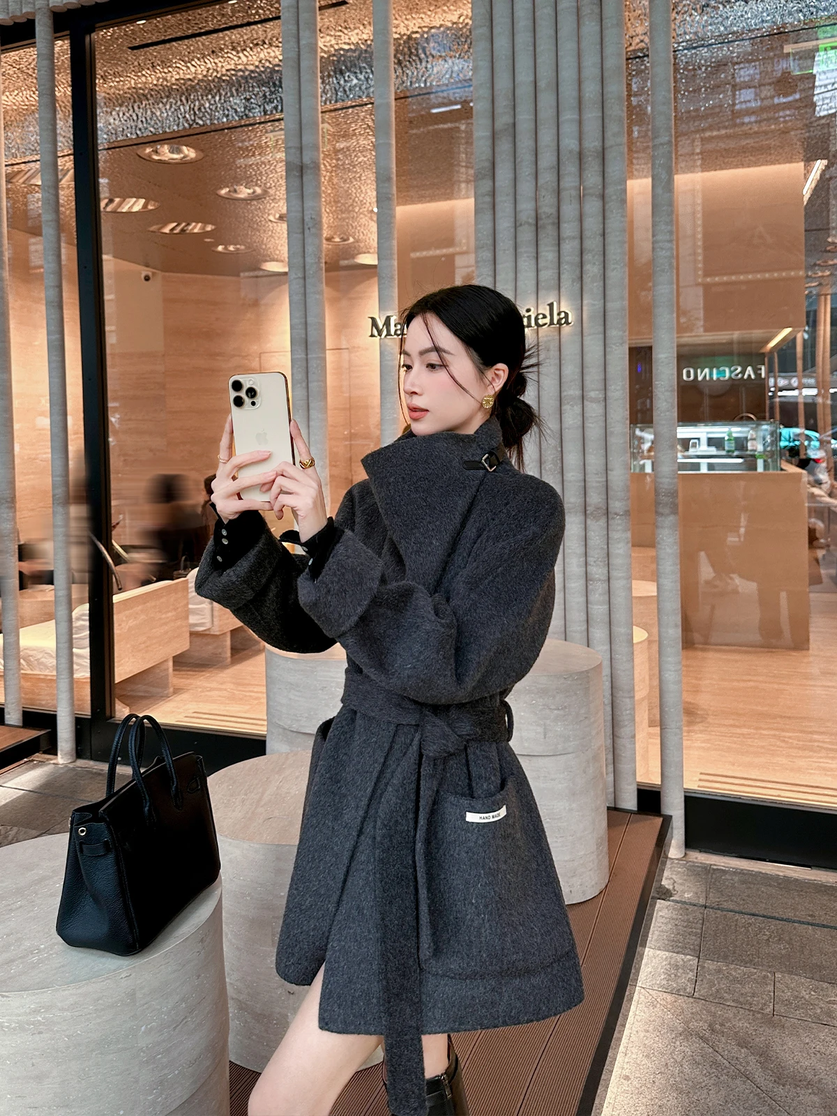 

Женское шерстяное пальто Binguo серии ey с поясом, приталенное, средней длины, с воротником-стойкой, теплое зимнее пальто для повседневной носки, утепленное