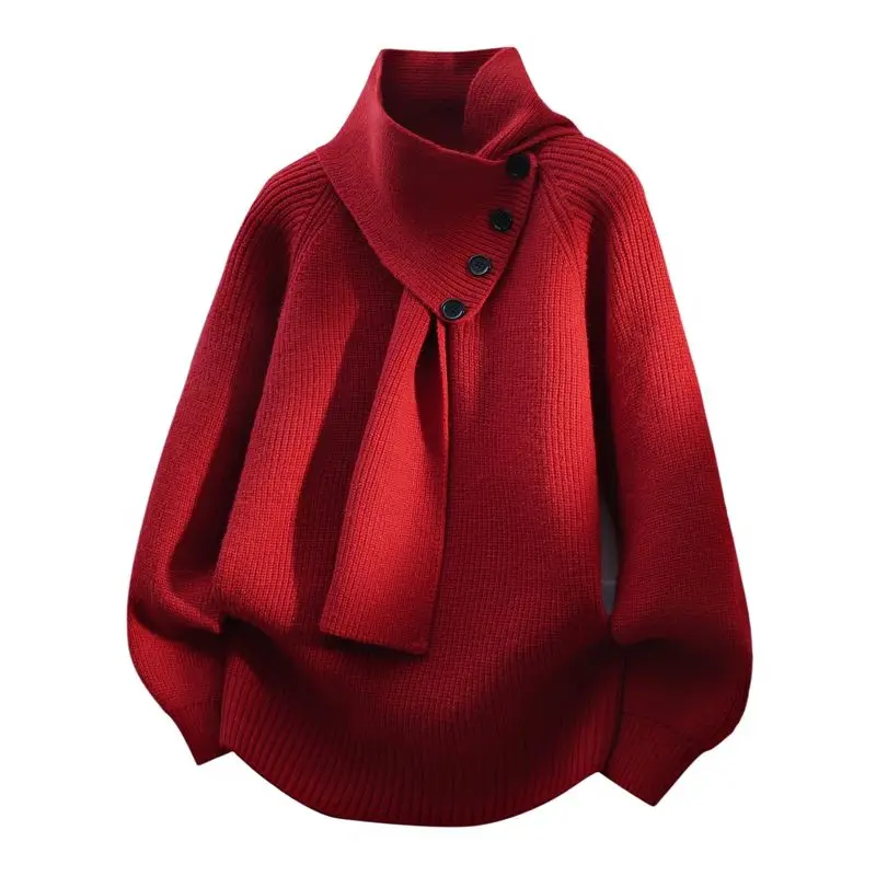 

2025 Autumn and Winter New Scarf Collar Trendy Casual Warm Loose Thick Spring and Autumn Hoodie Sweater Men's Outer T-shirt WLF