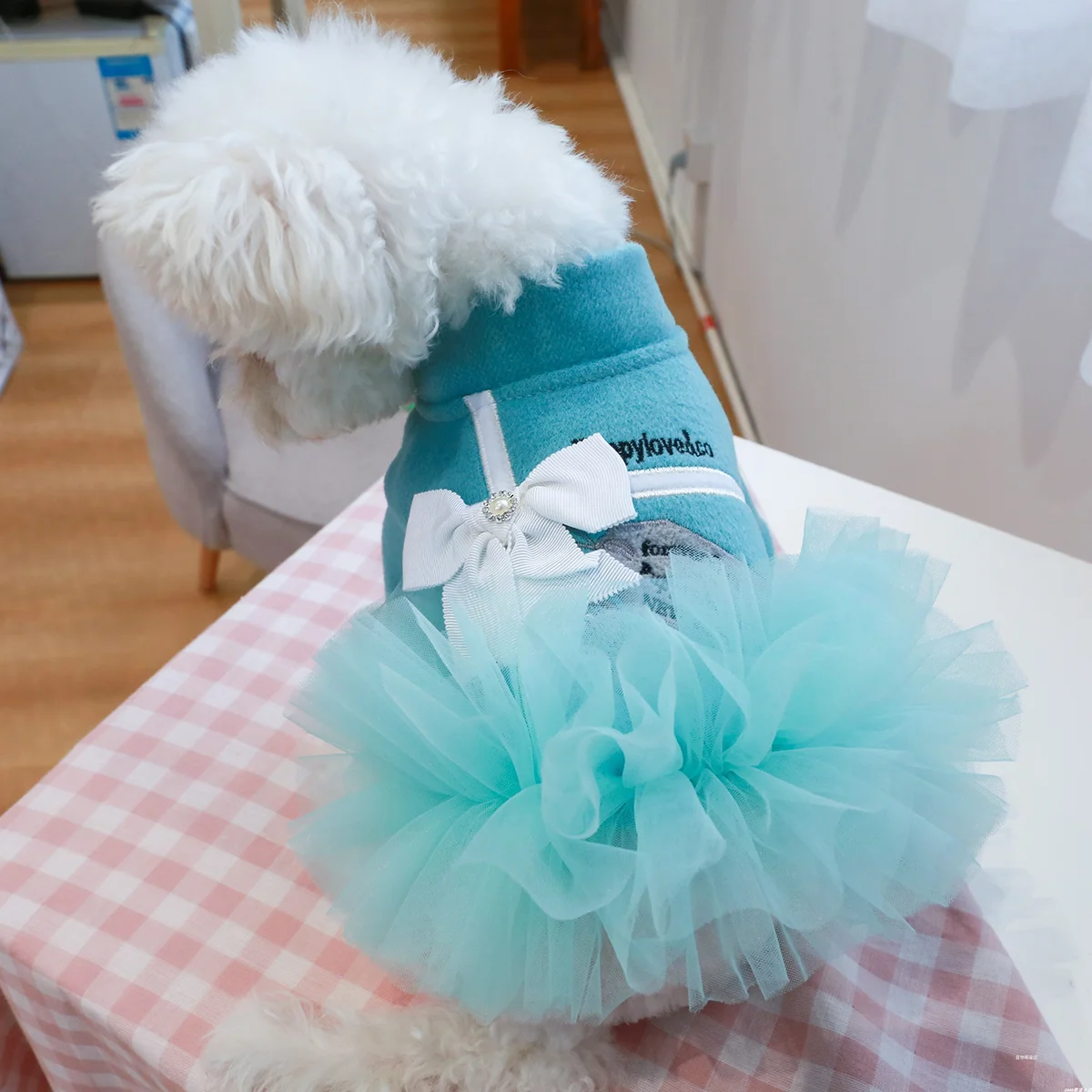 1PC Pet Apparel Dog Cat Autumn Winter Thickened Warm Blue Ladies Temperament Gift Box Bow Princess Dress For Small Medium Dogs