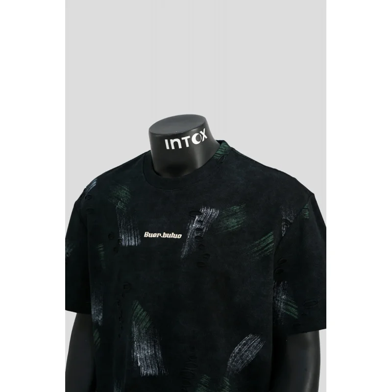 

Мужская футболка с короткими рукавами и рваными дырками, летняя модная тенденция 2025, брендовый элитный ретро крутой повседневный топ с граффити