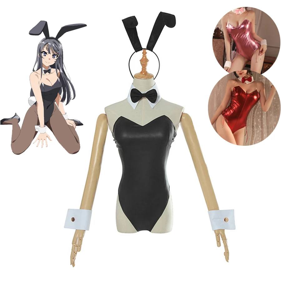 Sexy Bunny Girl Cosplay Body Sakurajima Mai Bunny Mädchen Senpai Cosplay Kostüm Overall Faux Leder Frau Kaninchen Kostüme