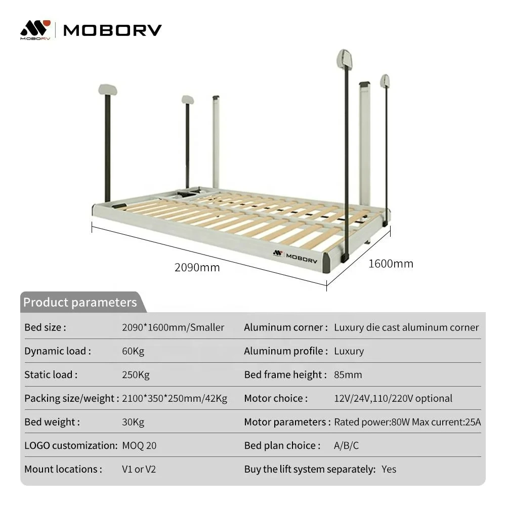 Electric RV Bed Lift System, MAX 2090x1600mm Aluminum Retractable Bed, Custom Camper Seats & Universal Seat Covers