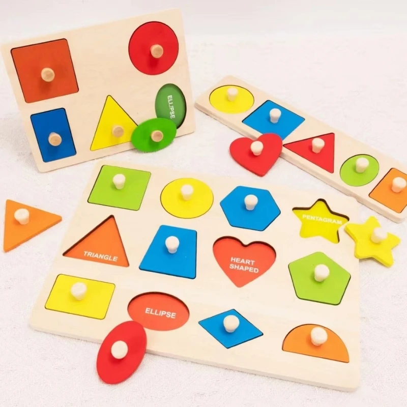 Montessori Colorful Geometry Grasping Board Wooden Toys Pegged Grab Shape Sorting Board Toys For Baby Educational Kids Gifts