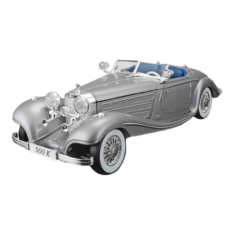 Maisto 1:18 Mercedes Benz 500k Grey White Classic Retro Vintage Car Model Collection Desktop Decoration Children\'s Gift