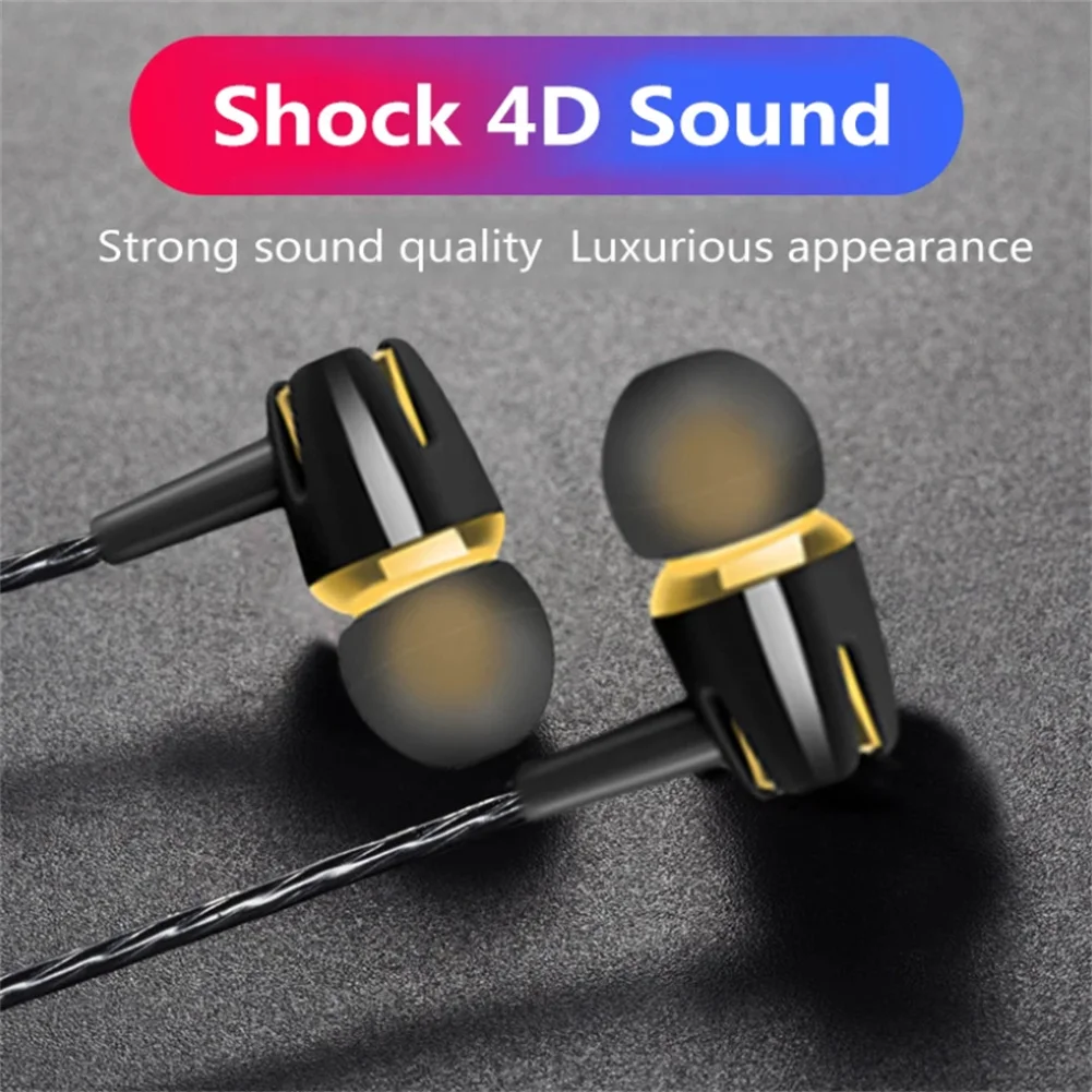 Wired Subwoofer Headphones Electroplating Bass Stereo In-ear Earbuds With Mic Hands-free Calling Phone Headset Compatible For An