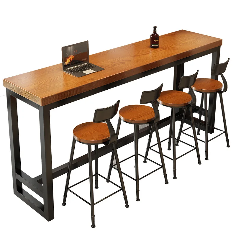 

Narrow solid wood bar against the wall, milk tea shop commercial high table, long table and chair combination