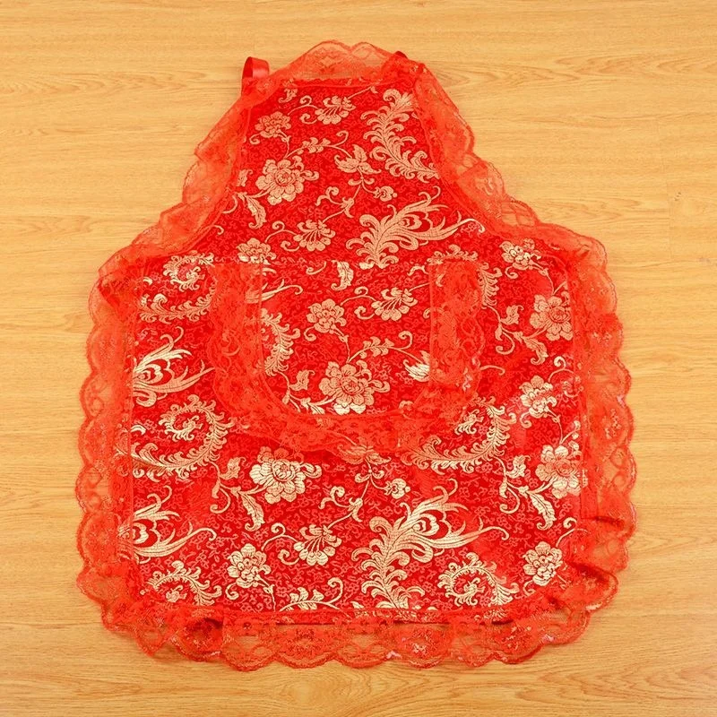 Knot supplies, festive red apron, sleeve sleeve, wedding ceremony, wedding banquet, fashionable lace, Doufu kitchen, household