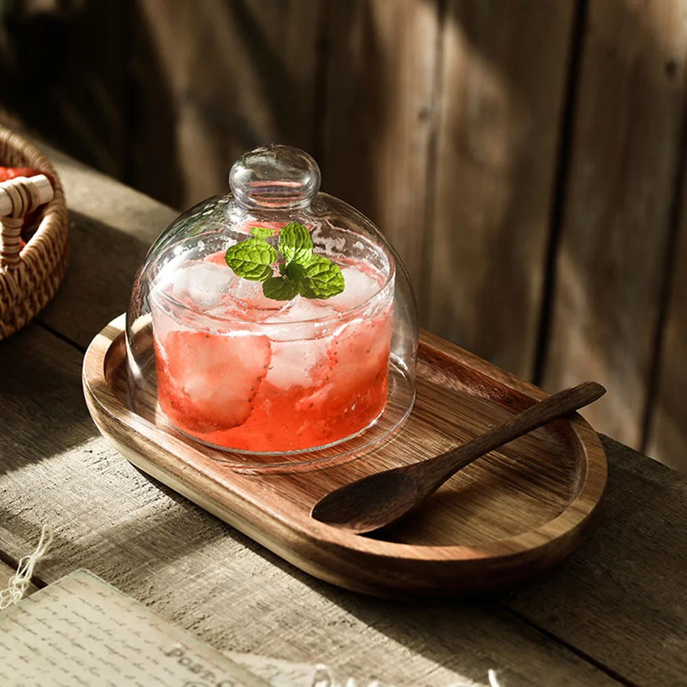 

4Pcs Wooden Food Tray Glassware Set Smooth Surface Snack Dessert Serving Tray for Home Glass Cup Glass Milk Cup