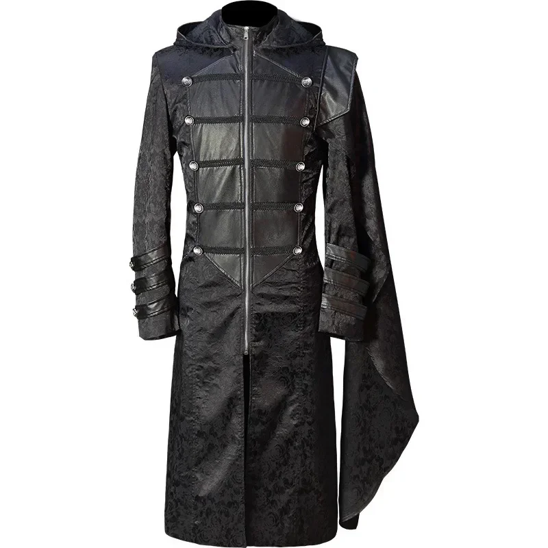 Medieval Retro Gothic Steampunk Coat New Euro-American Style Dark Red/Black/Blue for Men's Casual Outerwear