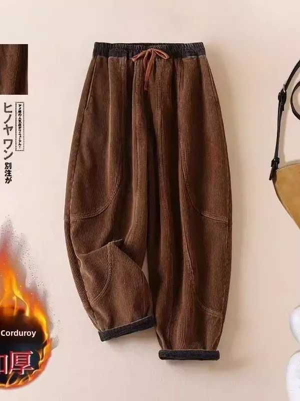 

Thiened Corduroy Fce Lined Harlan Брюки Женские облегающие повседневные брюки с высокой талией и эластичной резинкой на талии Осень-зима Новые ...