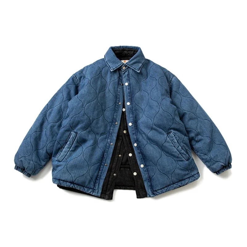 Japanese Cityboy Loose Washed Denim Cotton Jacket with Stitching for Men's Cotton Coat new arrival