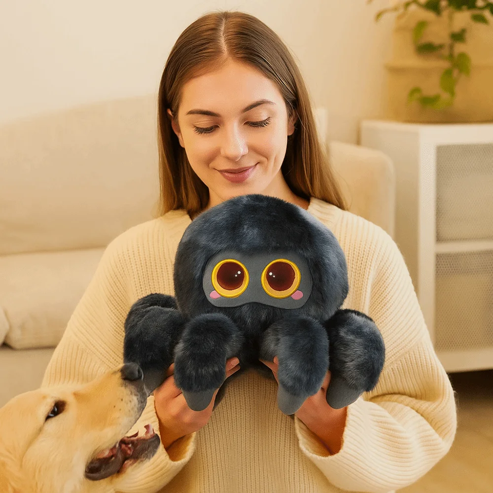 

Cute Simulation Spider Interactive Handmade Spider Stuffed Animal Soft Fluffy Black Crawling Pet Home Decor