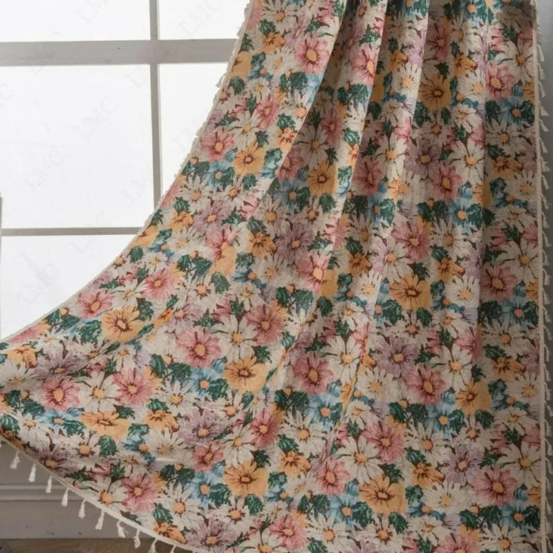 النمط الرعوي شبه التظليل الستائر الملونة الأزهار الجاكار الستائر لغرفة المعيشة غرفة الطعام غرفة نوم المطبخ الستار نافذة الخليج #3