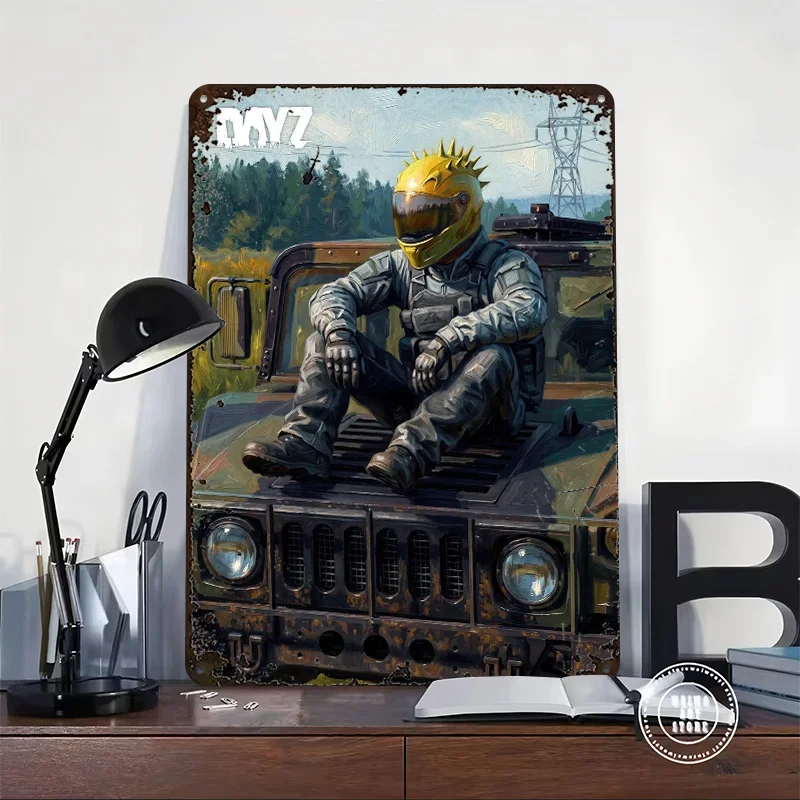 DayZ Survivor on Humvee 3D Texture Metal Poster Customized Wall Art Tin Sign Gift for Mancave Vintage Retro Decoration Gaming