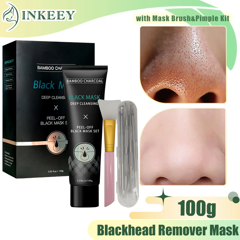 100g Blackhead Remover Mask Deep Cleansing Charcoal Peel Off Black Mask Anti-Acne Shrink Pore with Brush Pimple Extractor