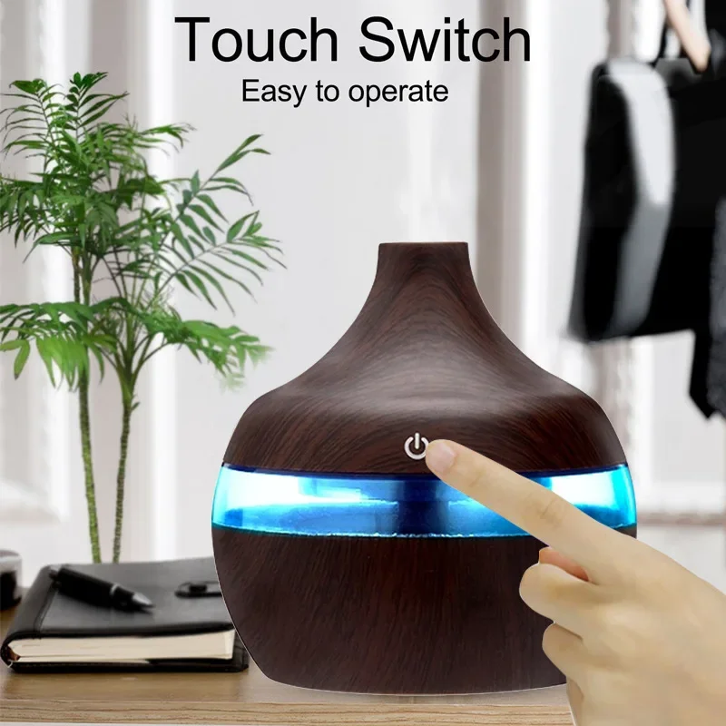 300ml Air Humidifier Essential Oil Diffuser Ultrasonic Wood Grain USB Mini Mist Maker Touch Screen Humidificador de agua Smell