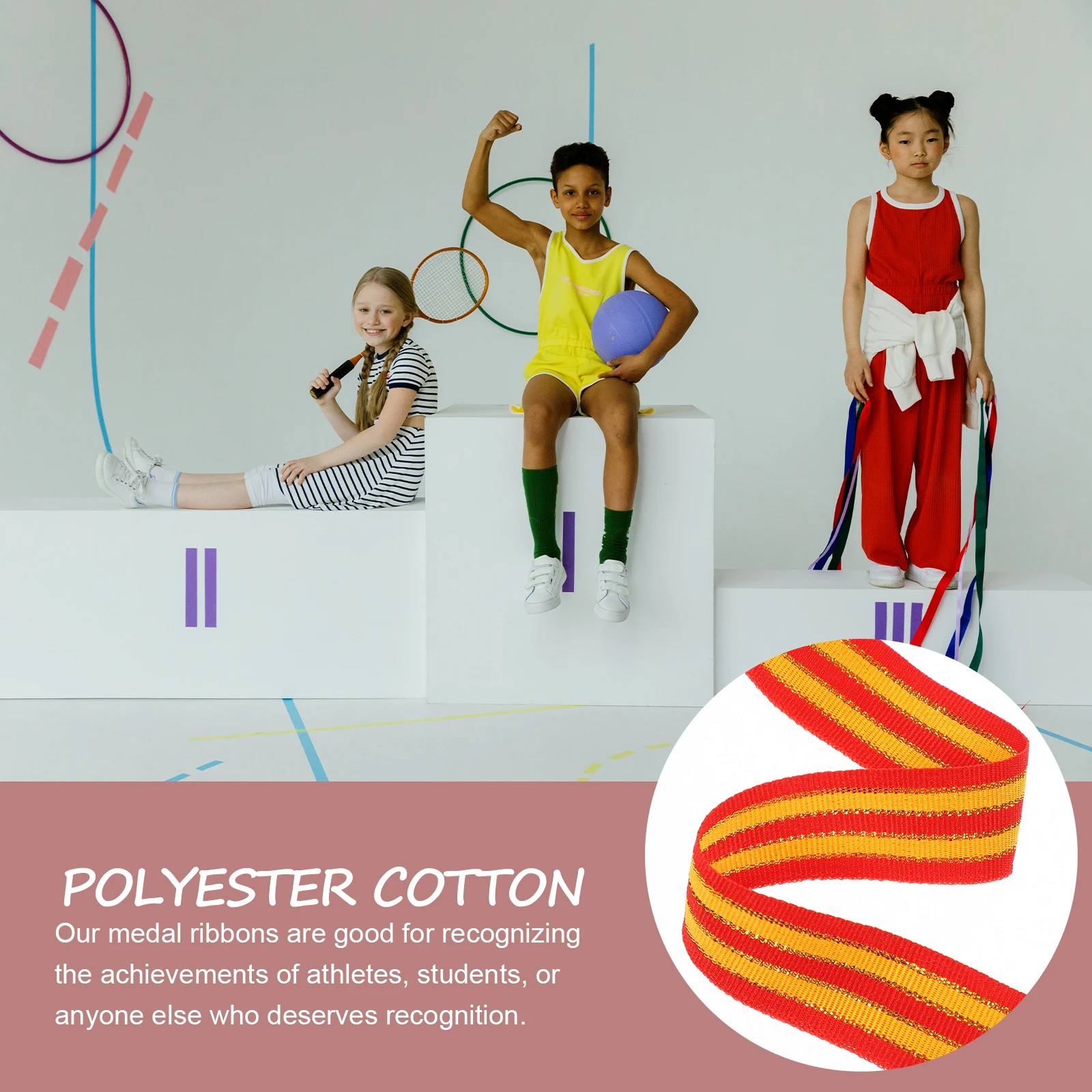 

12pcs Medal Ribbons Red White Blue Polyester Cotton Sports Competition Neck Lanyards Clips for Award Party Favors