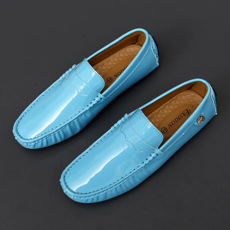 Large Size Men\'s Women Boys Loafers Soft Moccasins High Quality Spring Autumn Patent Leather Casual Flats Driving Shoes for Men