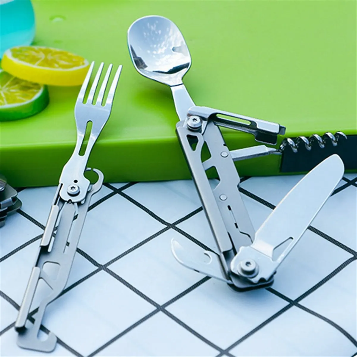 New arrival Portable Camping Cutlery Set Multifunctional Folding Camping Tableware Knife Fork Spoon Can Opener Outdoor Equipment