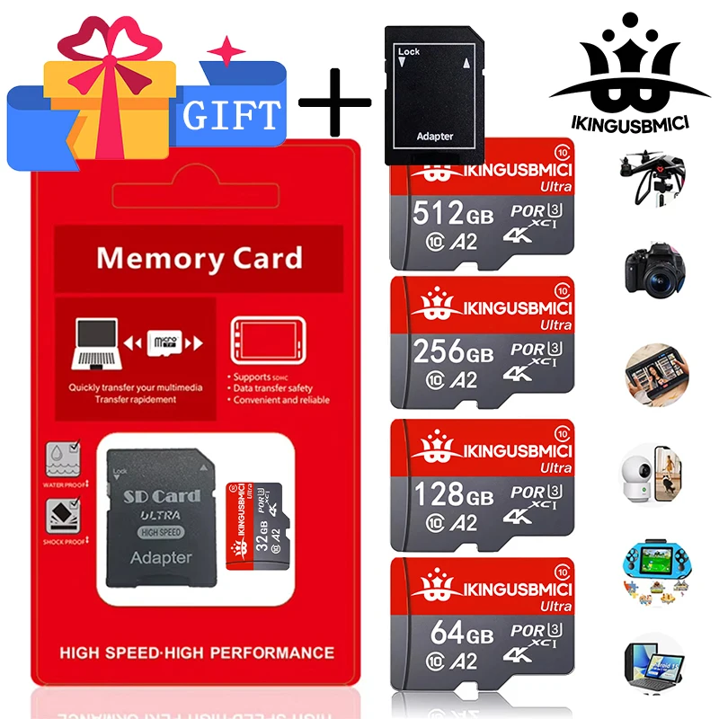 Carte Micro SD V30 U3 100% originale 32 Go 64 Go 512 Go 256 Go, carte TF haute vitesse 4K pour caméra embarquée, enregistreur de conduite, caméra de voiture