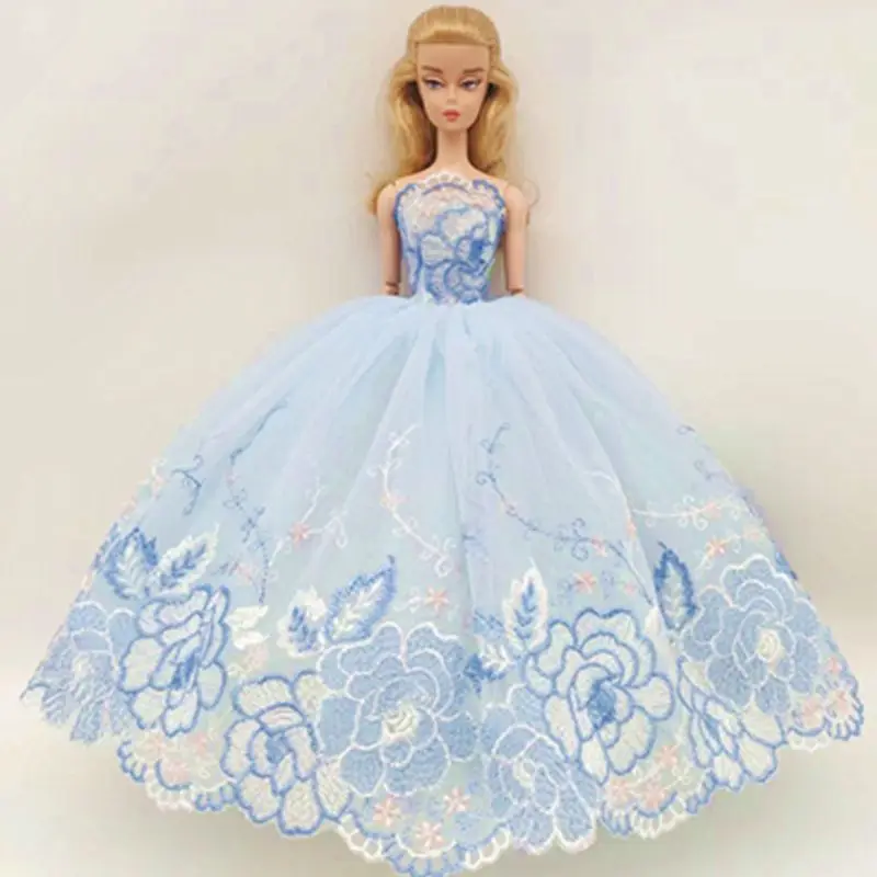 

Blue 1:6 Dollhouse Accessories 11.5" Floral Lace Evening Dress for Barbie for Doll Clothes Princess Outfit Wedding Gown Toys 1/6