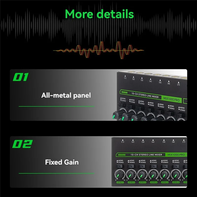 Professional Audio Mixer 10 Channel Stereo Mixer With RGB Light & Ultra Low Noise DC5V Easy Operation EU PLUG-AU47