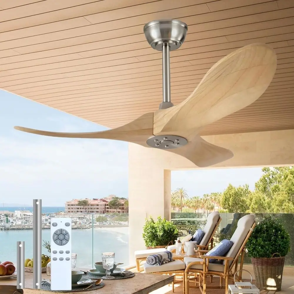 

36-дюймовый деревянный потолочный вентилятор без освещения с пультом дистанционного управления, 3 лопасти из массива дерева, для использования в помещении, гостиной, столовой