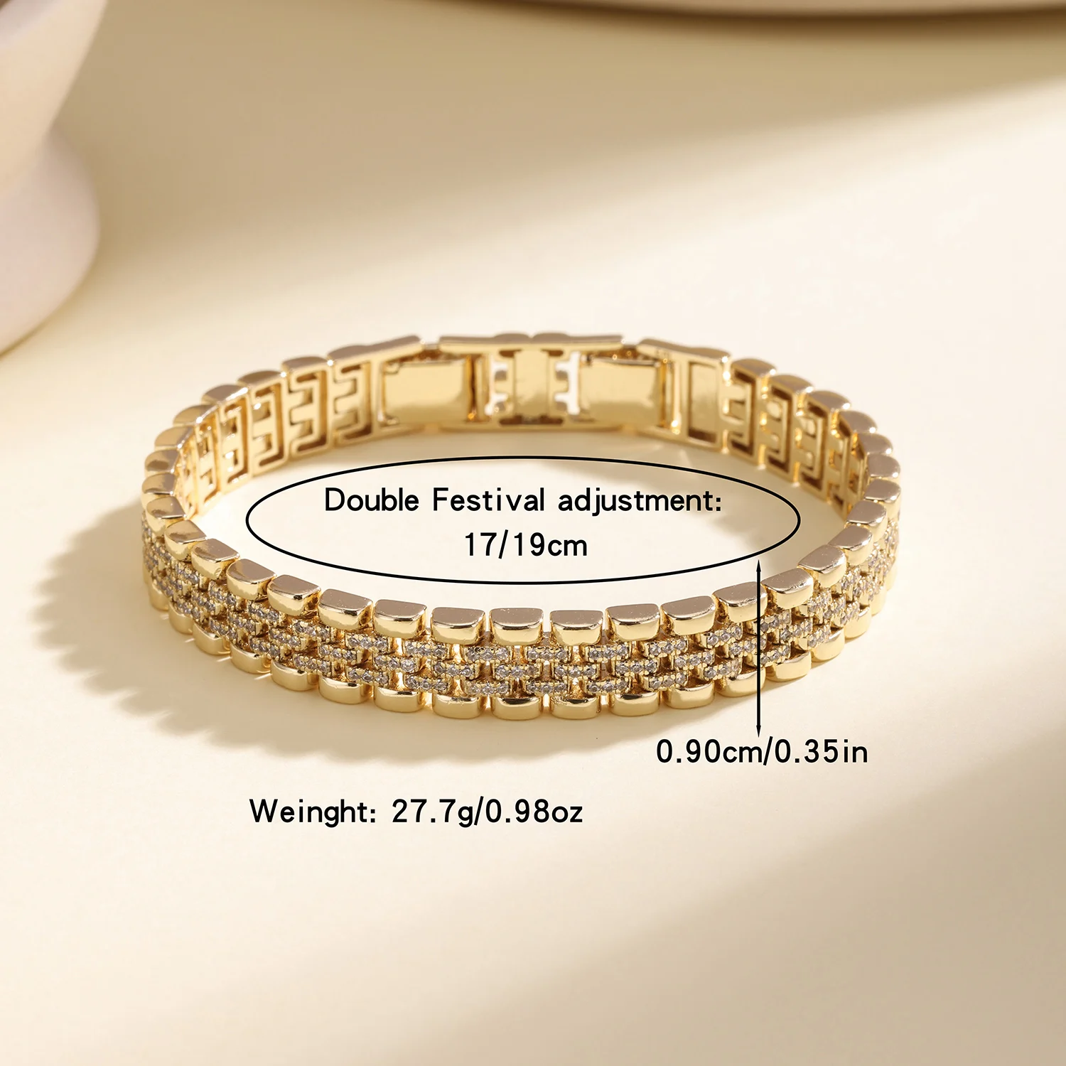 AIBEF Luxus-Armband für Damen, glitzerndes rechteckiges Kristall-Gliederarmband, modischer formeller Schmuck für Hochzeit, süßes Weihnachtsgeschenk – Detail 12