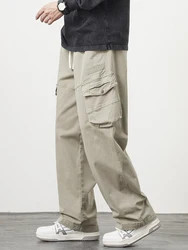 2024 New Wide Leg Straight Cargo Pants Men 4 Pockets Washed Cotton Baggy Casual Pants Big Size 8XL Workwear Loose Trousers Male