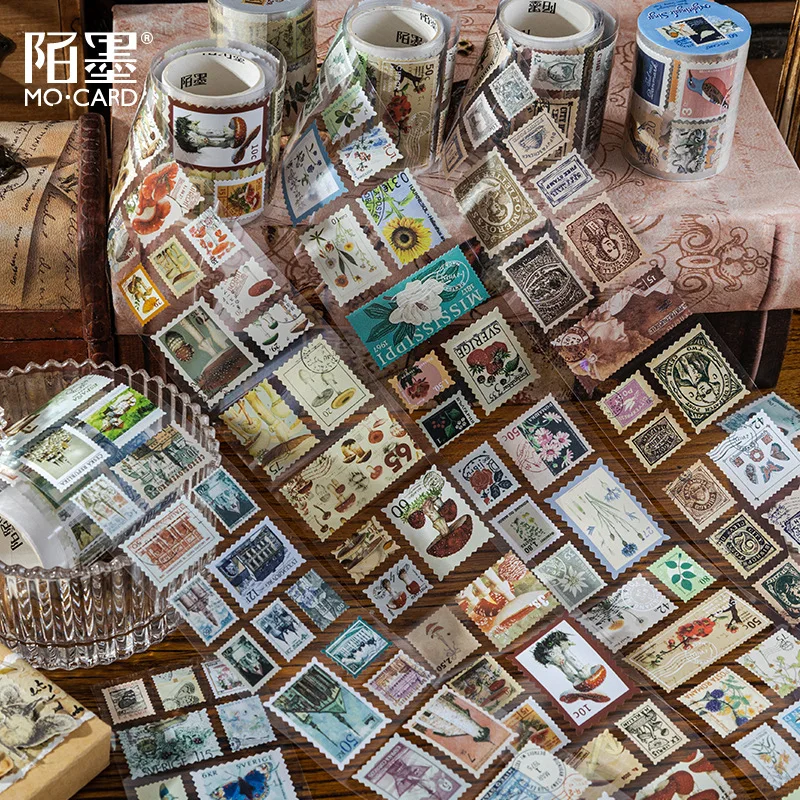 

8Pcs Natural Post Office Series Masking Washi Tape Vintage Stamps Decorative Adhesive Material Sticker Diy Label Scrapbooking