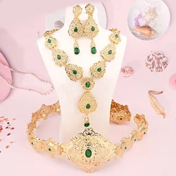 New Jade Color Rhinestone Bridal Belt Gold Plated Long Chain Moroccan Caftan Jewelry for Women Ethnic Robe De Mariée Accessory