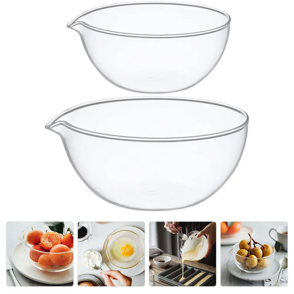 

Набор из 2 стеклянных салатниц, термостойкие, для микроволновой печи, прозрачные, круглые, кухонная утварь, миски для соуса, фруктов, десертов, с клубничным узором