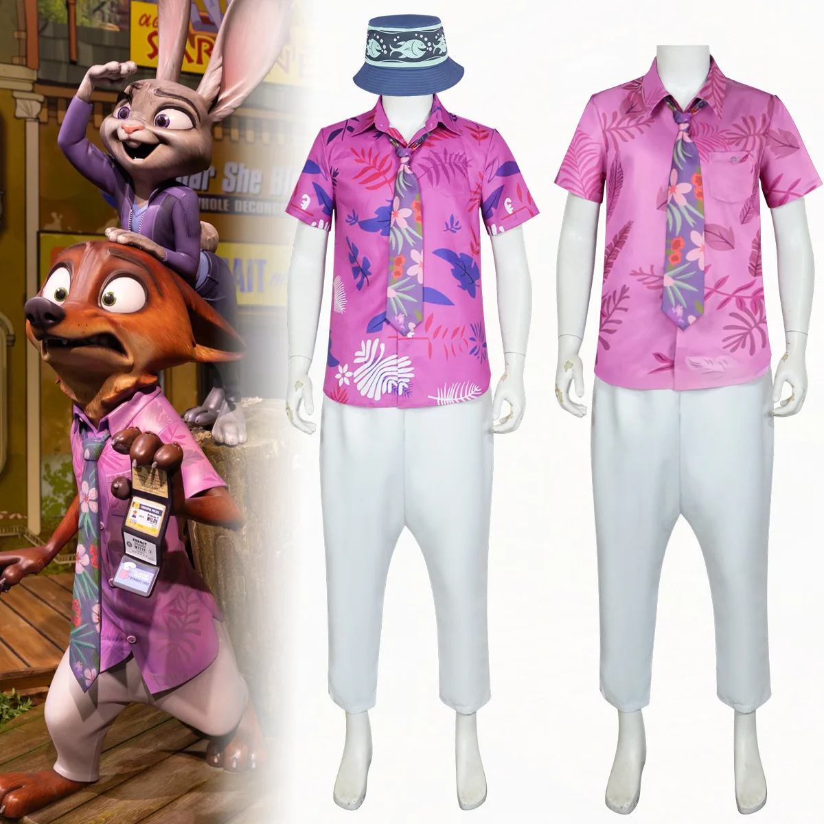 New Zootopia 2 Fox Nick Cosplay Costume Top Pants Hat Women Men Halloween Party Clothes Disguise Cartoon Zoo Roleplay Costume