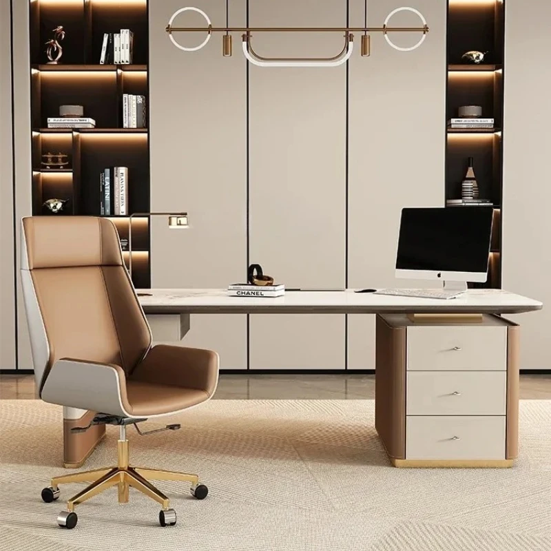 

Стол B Light Luxury из массива дерева с кожаной обивкой и каменной столешницей для гостиной и офиса, большой, длинный, современный, для дома