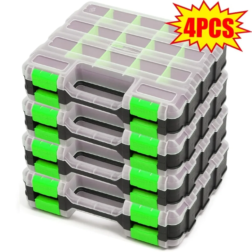 

4pcs Heavy-Duty Lockable Small Parts Storage Box with 34 Compartments - Double-Sided Trays, Detachable Dividers & Plastic Backplate Suitable for Organizing Screws, Bolts, Nails in Workshops, Hardware, Room, - Plastic Case