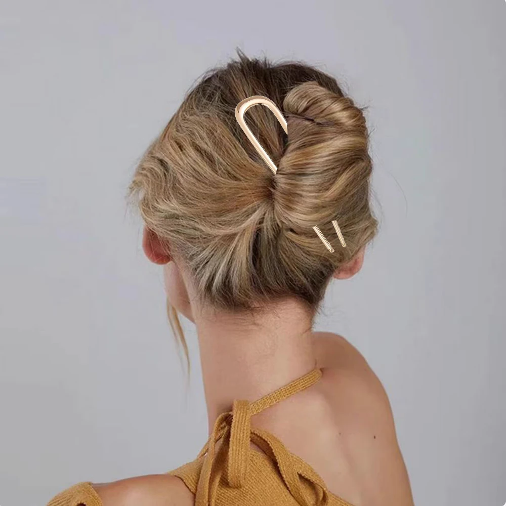 Dicke, einfache U-förmige Haargabeln für Frauen und Mädchen, Metall-Haarspangen, geometrische Haarclips, modische Haaraccessoires für Damen – Detail 16