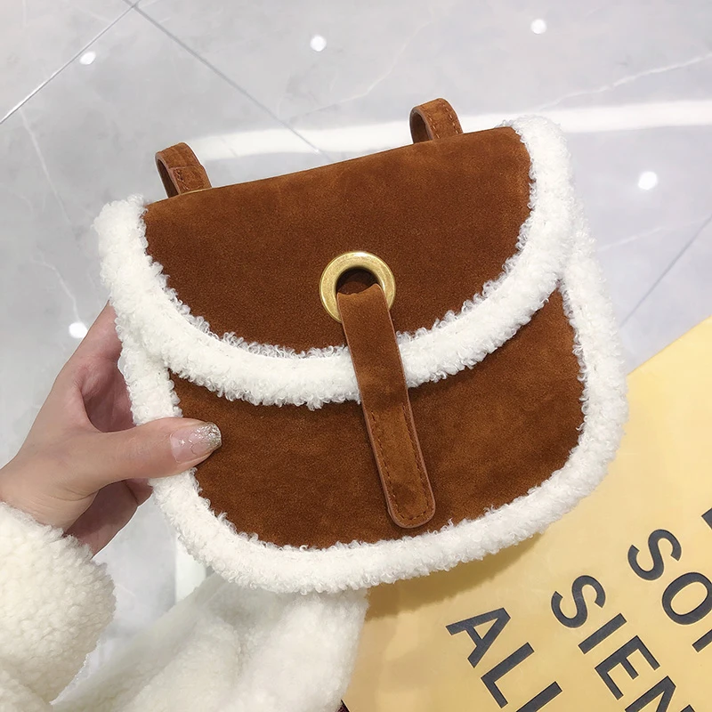 2023Autumn Winter Plush Women\'s Messenger Bag European American Retro Fashion Saddle Bags Ladies Trendy Shoulder Crossbody Purse