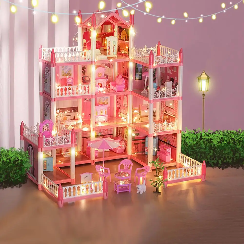 Playset para meninas, mini casa de bonecas, teatro com móveis, brinquedos para vários quartos, versão reduzida, interior do castelo