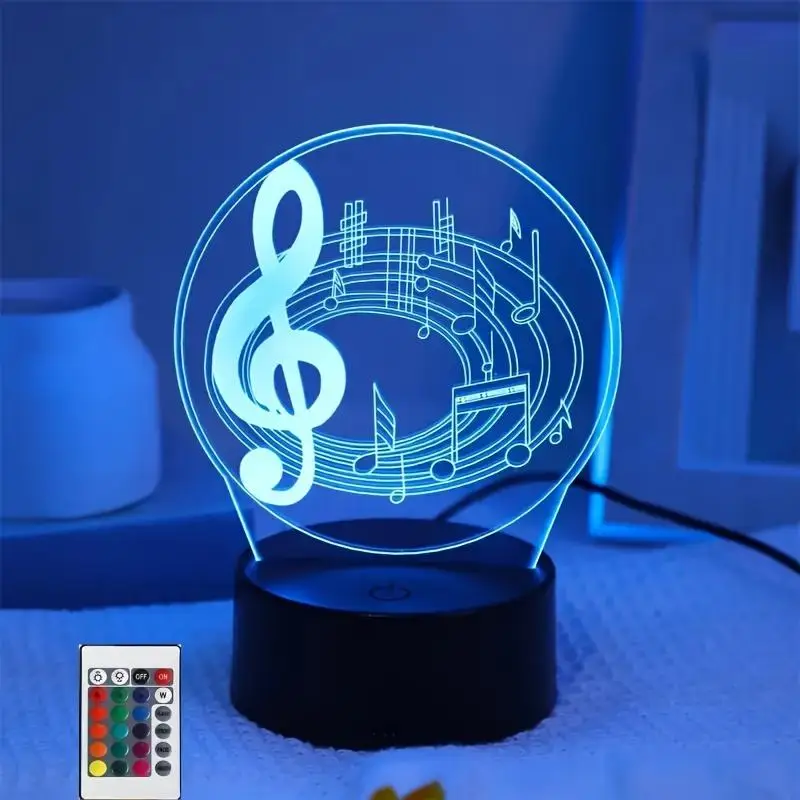 Musical Note 3D Night Light LED Optical Illusion Lamp with Touch Control 7 Color Atmosphere Light Bedroom Bedside Office Decor