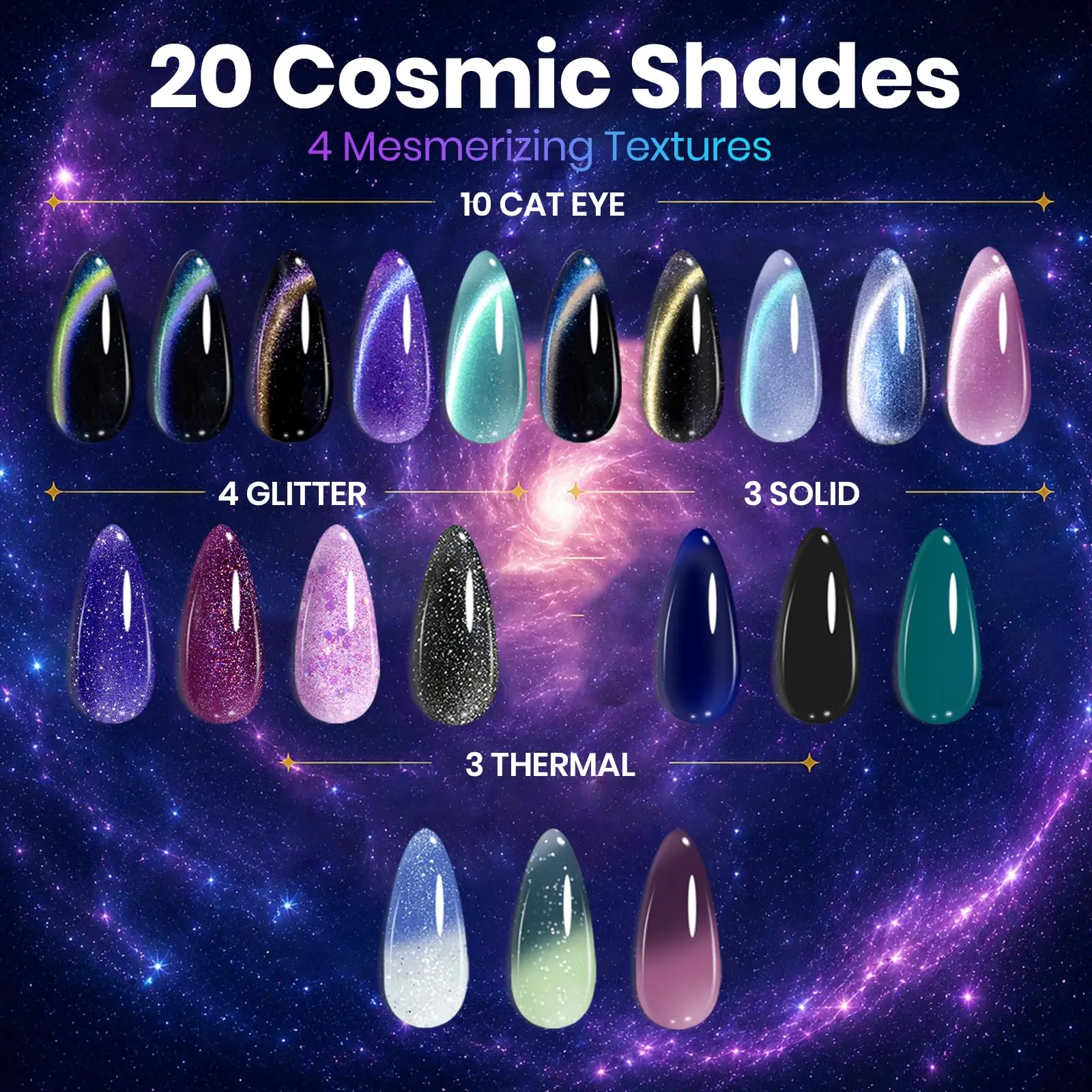 Beetles Cat Eye Gel Nail Polish Set, 20 Colors Magnetic Temperature Color-Changing Glitter Gel, UV LED Home Manicure Nail Gift