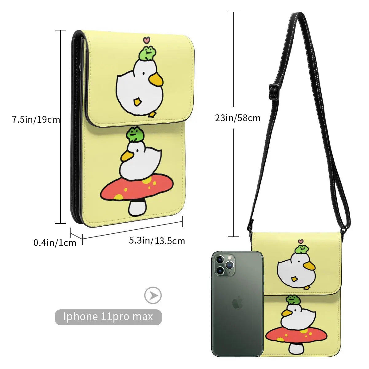 Bonito Pato E Sapo Celular Saco De Cartão De Couro Street Girl Kawaii Cartoon Crossbody Bag Leve