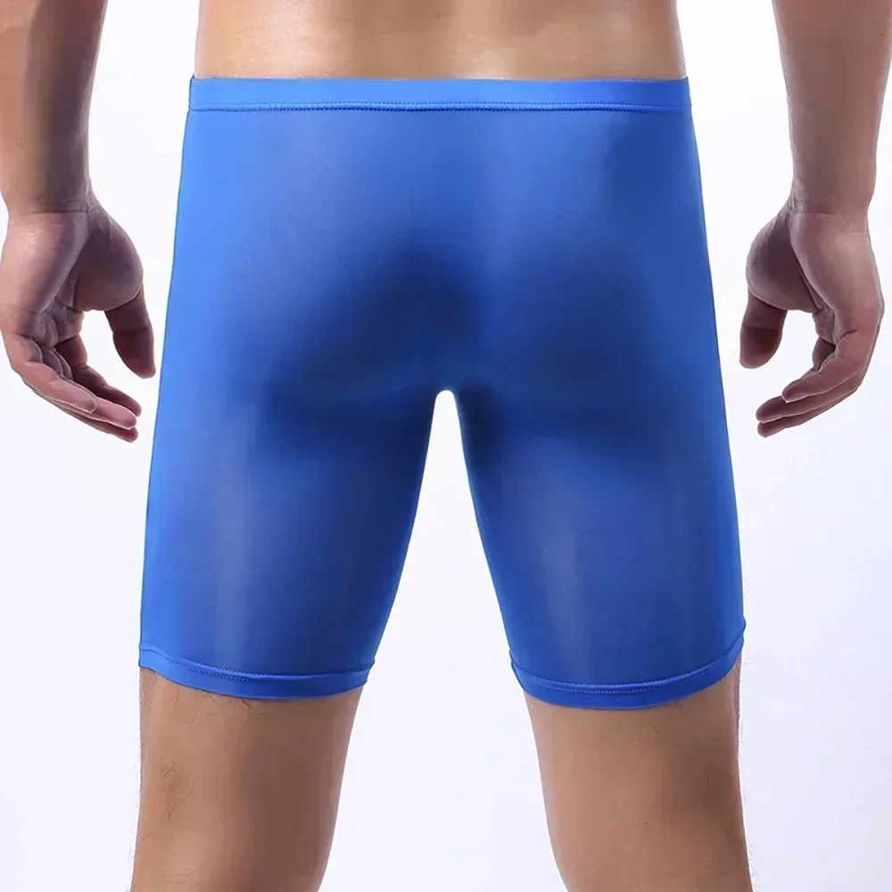 Seamless Boxer Briefs Underwear Shorts Soft Sport Knickers Lingerie Long Leg Men Panties See Through Underpants