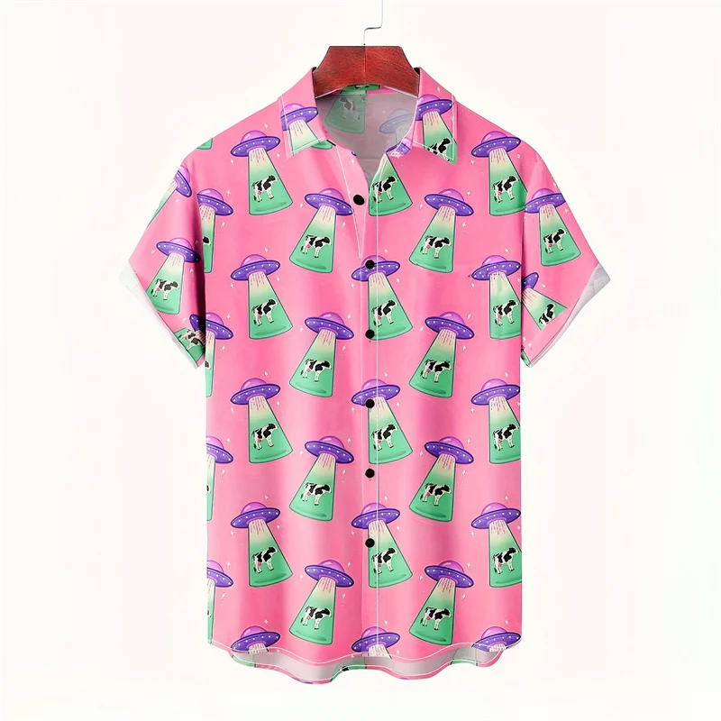 Koszula hawajska męska z nadrukiem 3D zwierząt, kota, psa, świnki, krótki rękaw, nowy wzór, letnia koszula plażowa z kołnierzykiem i guzikami