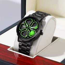 Reloj Hombre Mi Car Watch Men Quartz Movement Black Stainless Steel Strap Watch Fashion Sports Style Rotating Dial Top Men Clock