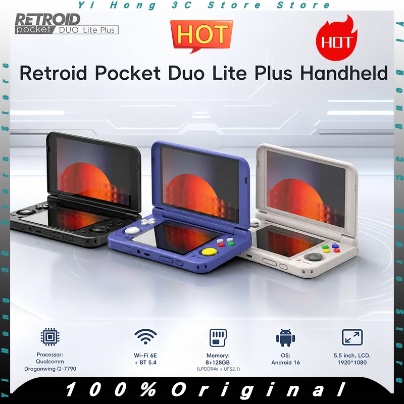Retroid Pocket Duo Lite Plus Dual Screen Handheld Game Console Android 16 Q7790 5.5" 1080P LCD 6000mAh WiFi Retro Video Player